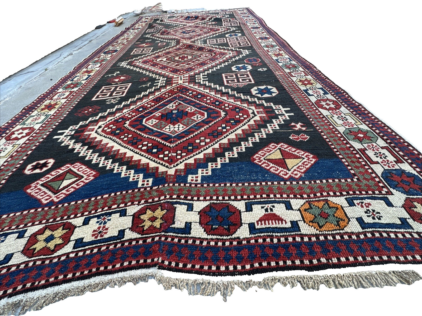 Auth: 19th C Antique Caucasian Rug Asymmetric ART Beauty Blue Green 5×10 NR