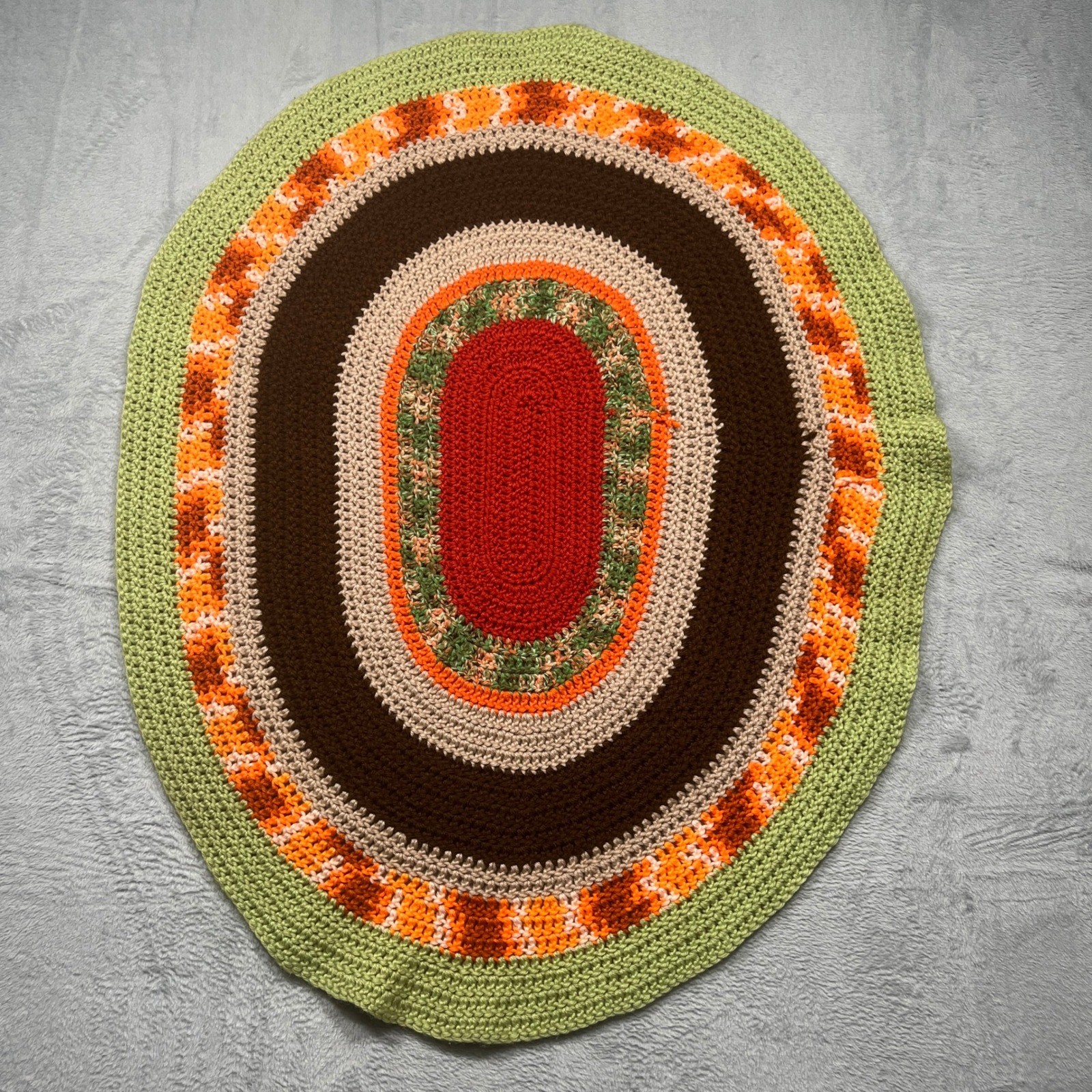 Handmade Crochet Area Rug Multi Color Retro 70s Boho Oval Accent Rug Small