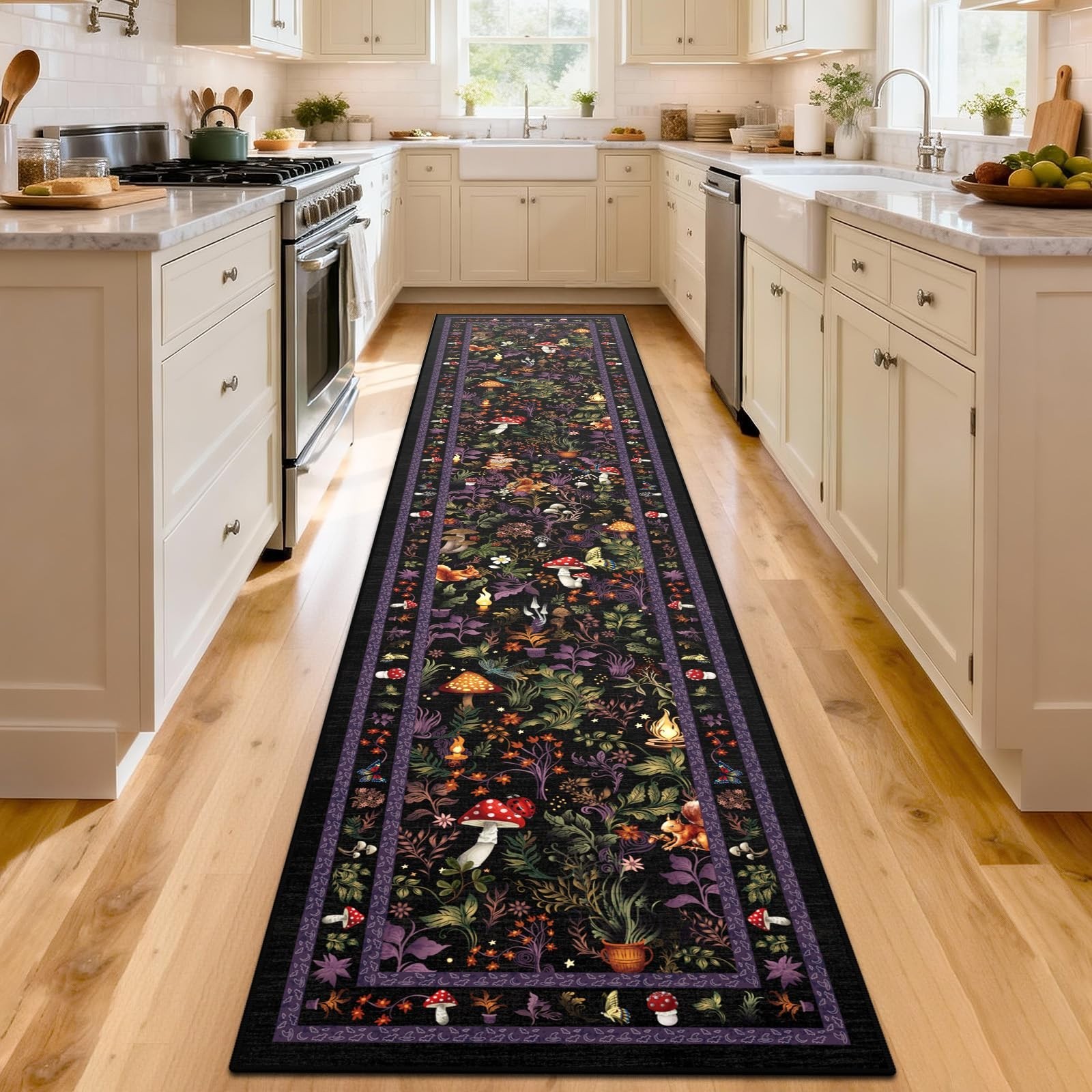 Botanical Animal Print 2x10ft Non-Slip Hallway Runner Rug – Washable Thin Entryw
