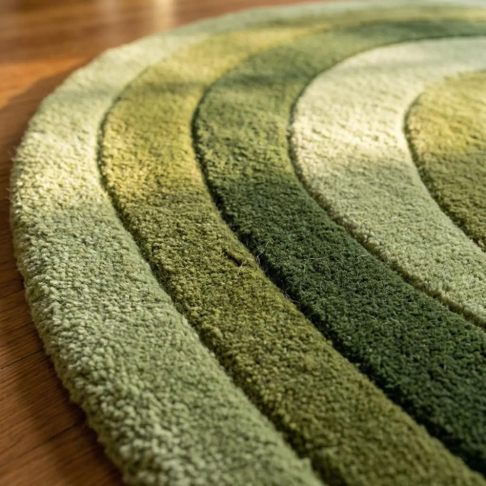 Modern Wavy Green Wool Rug Abstract Irregular Shape Hand Tufted Living Room Rug