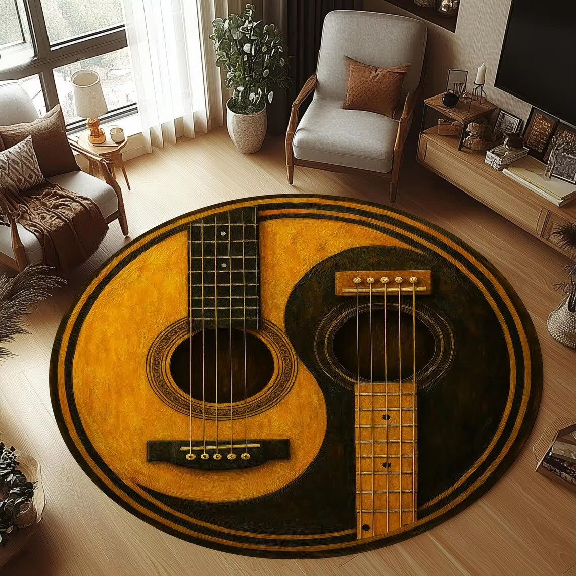 Round Guitar Rug Non-Slip Machine Washable