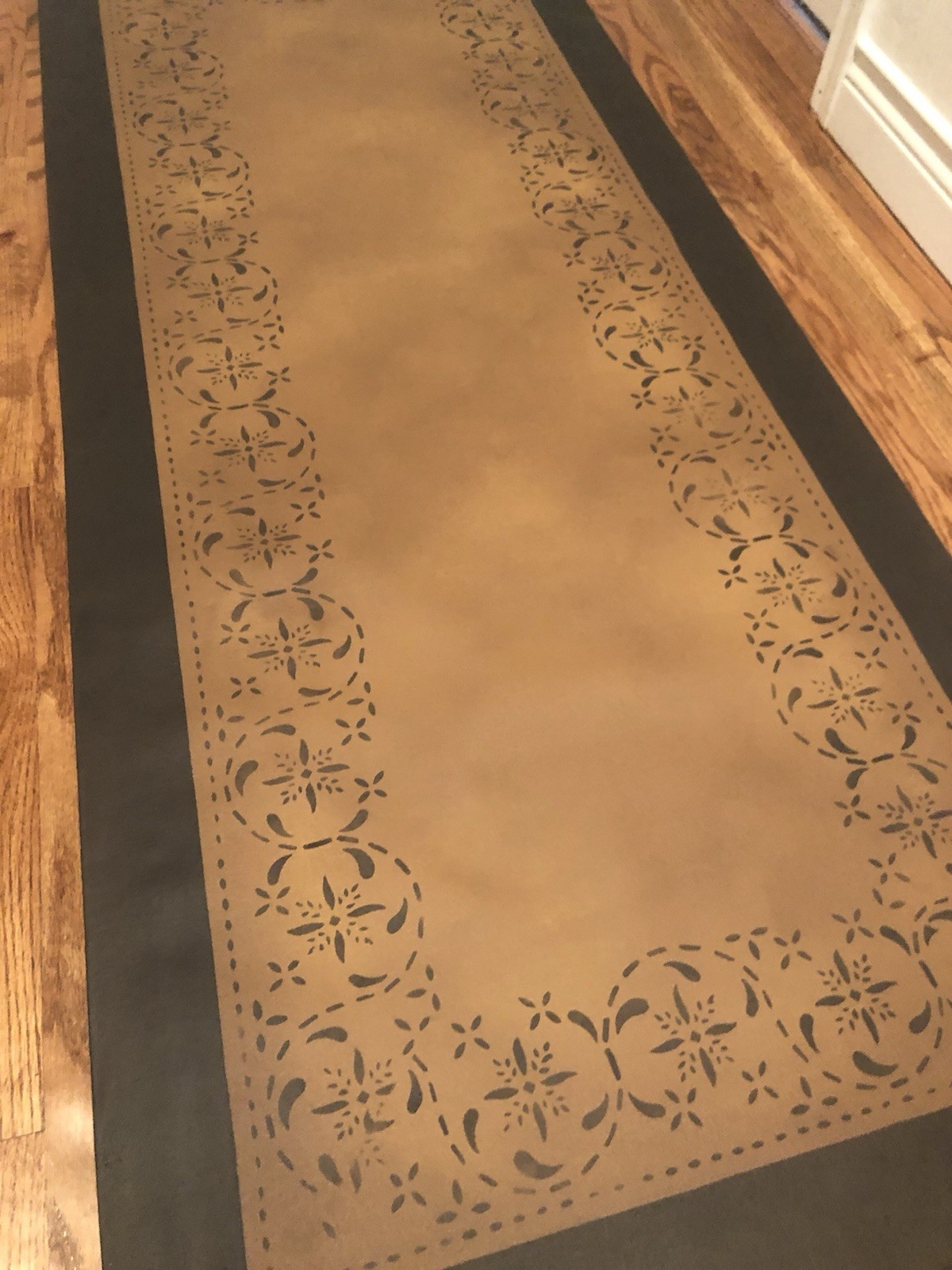 Hand Painted Floor Cloth, size 6’X9’ Wipeable Floorcloth Area Rug. So Durable”