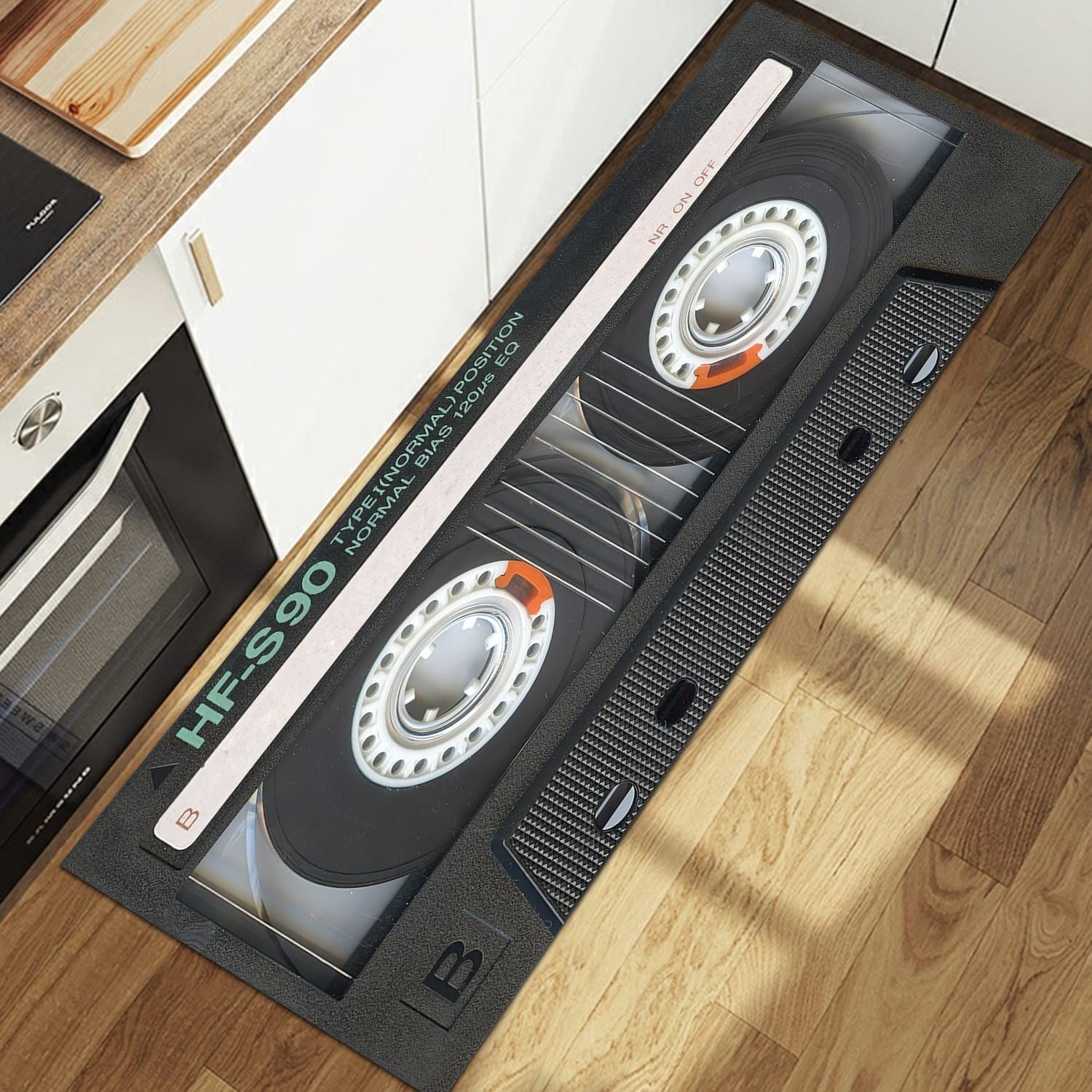 Black Retro Music Decor Rug 23.6×59 In Non Slip Floor Mat Carpet Cool Gift