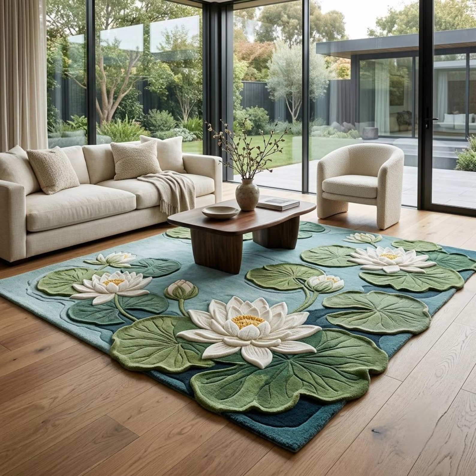 Lotus Flower Area Rug Premium Wool Hand Tufted Area Rug Modern Living Room Area