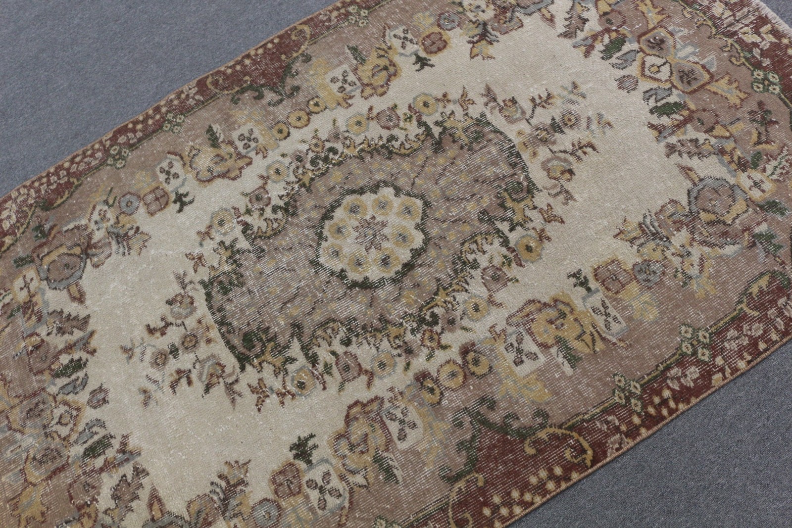 Vintage Rug, 3,9×6,6 ft Area Rug, Brown Yellow Wool Rug