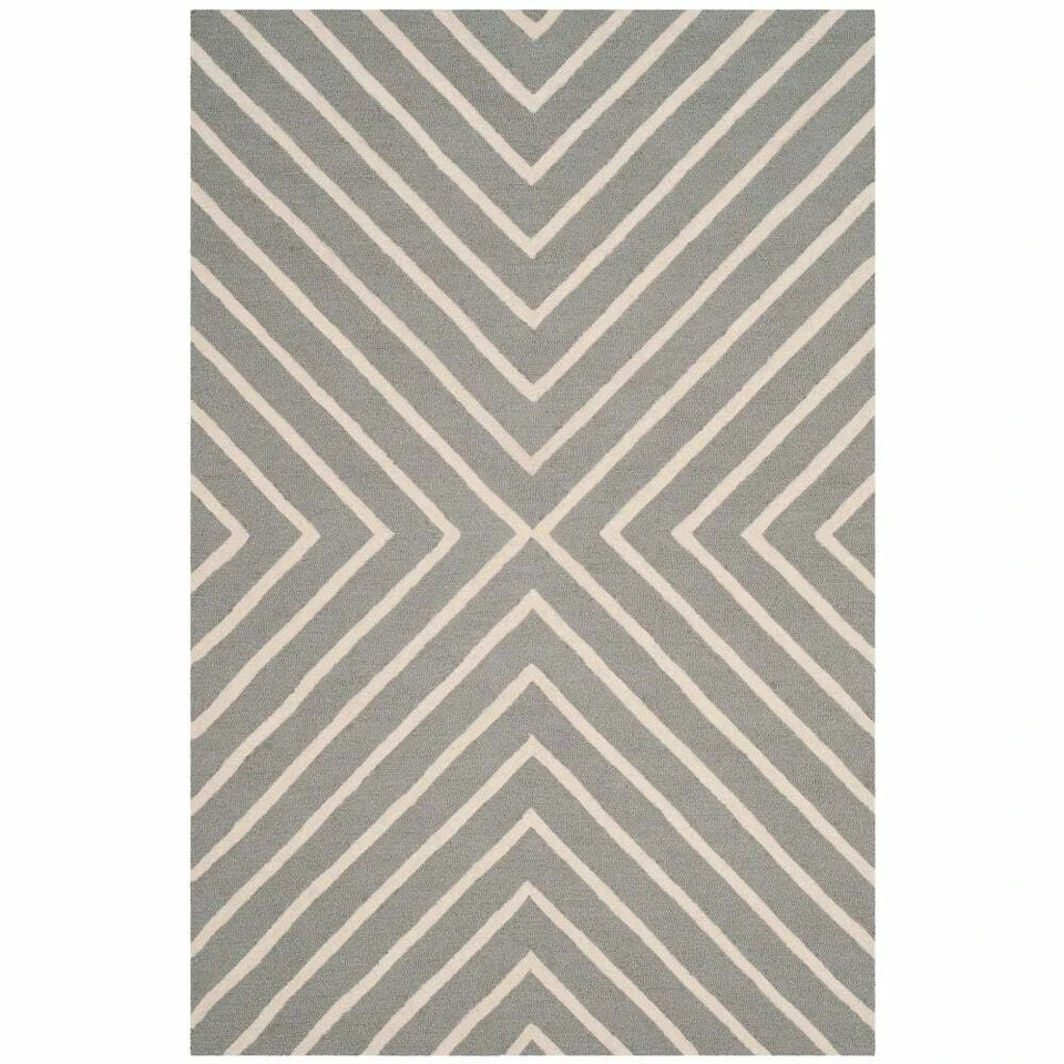 Claro Chevron Geometric White & Gray Hand-Tufted 100% Wool Soft Area Rug Etc..
