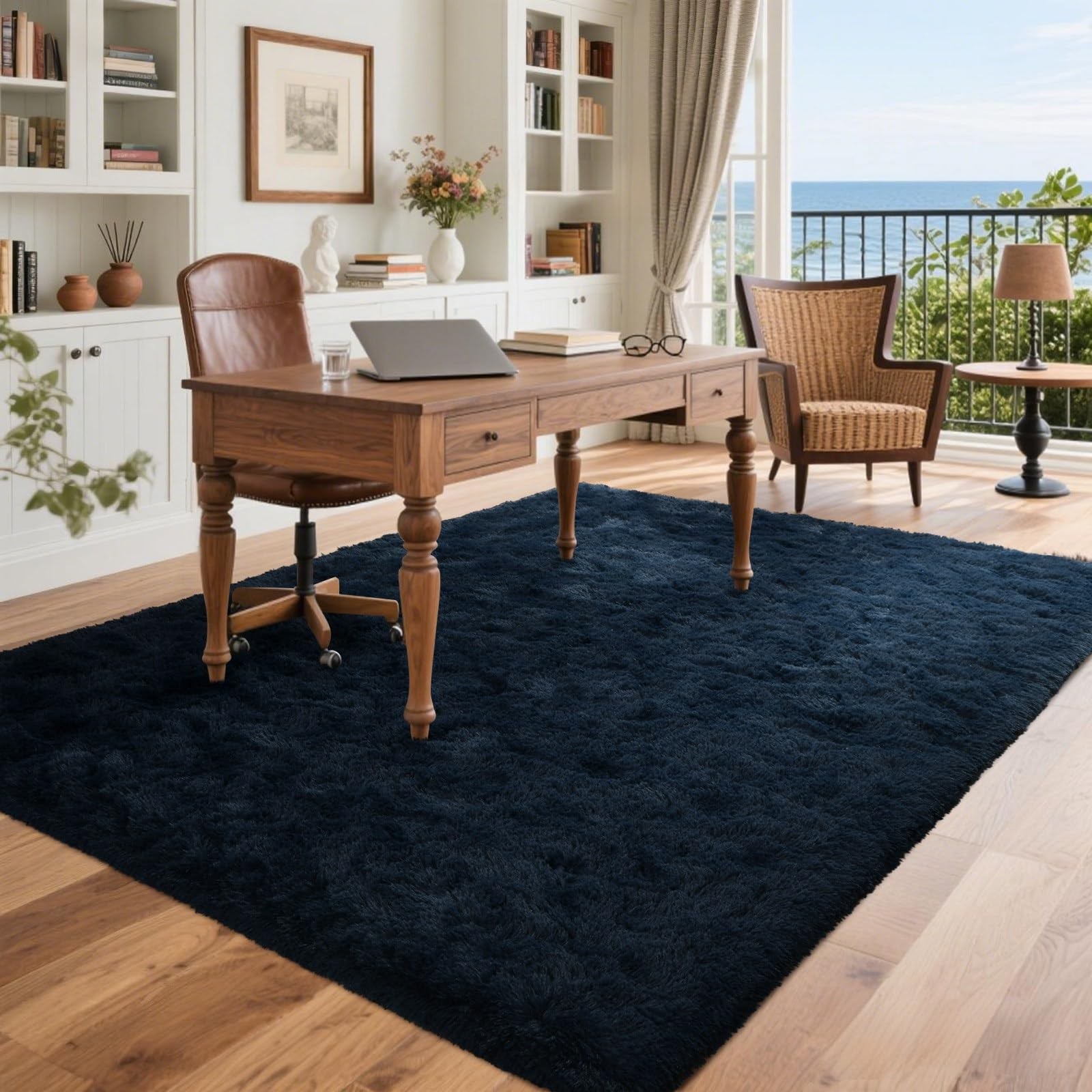 5×7 Fluffy Area Rug Blue Rugs for Living 5′ X 7′ (Rectangular), A-navy