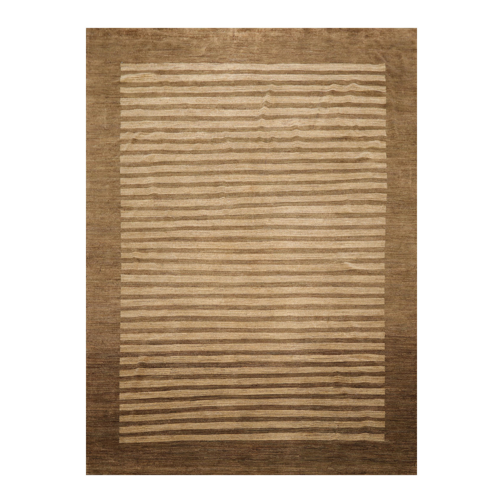 8’10” x 11’9” Hand Knotted Tibetan Wool Stripes Modern Stripes Area Rug Brown