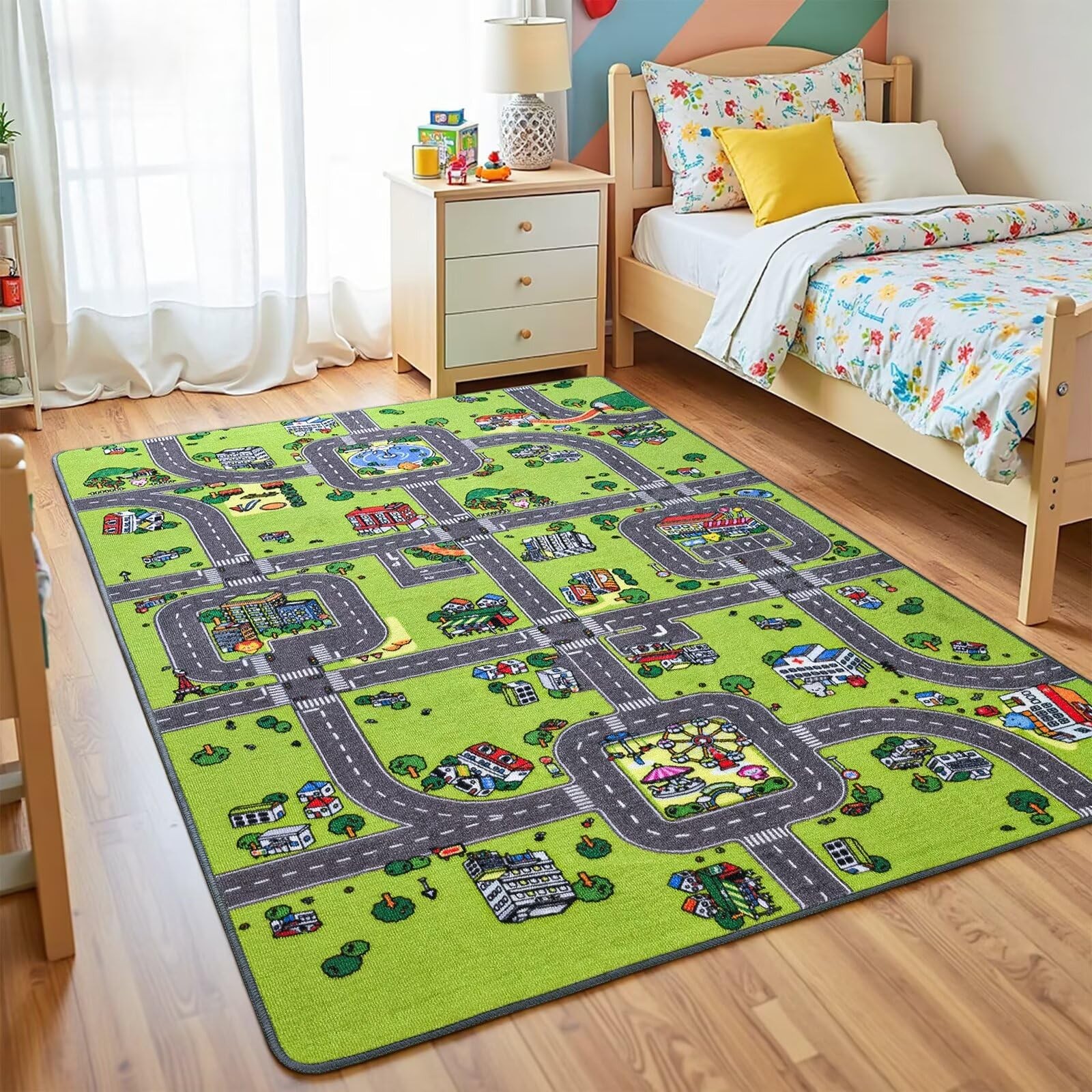 Kids Rug for Playroom Classroom, 4×6 Non Slip Kids Car Road Traffic Playmat f…