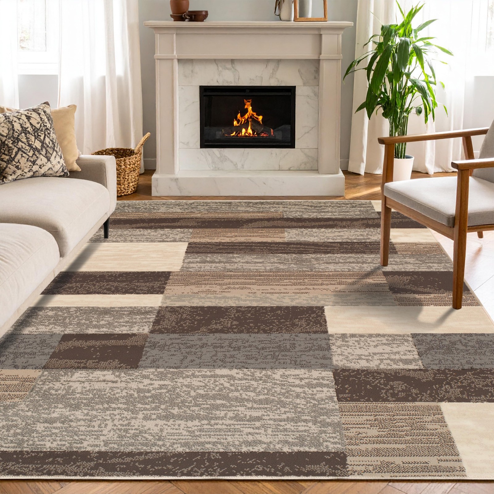 Rockwood Modern Geometric Indoor Area Rug, 5’x8′, Slate
