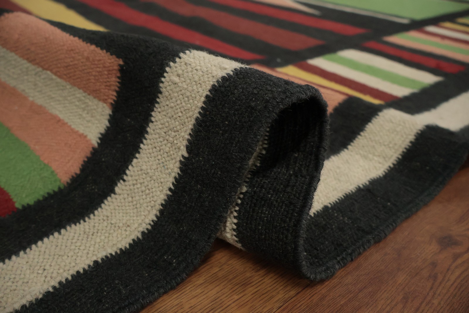Handcrafted Kilim Area Rug 9×12 Ft Hand-Woven Carpet in Rich Layered Stripes