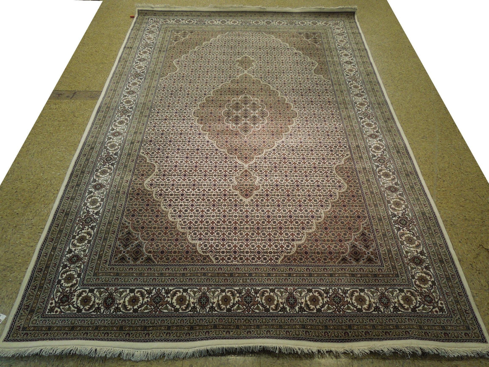 7×10′ Wool & Silk High End India IVORY Tabriiz Mahii Rug # PIX-25805