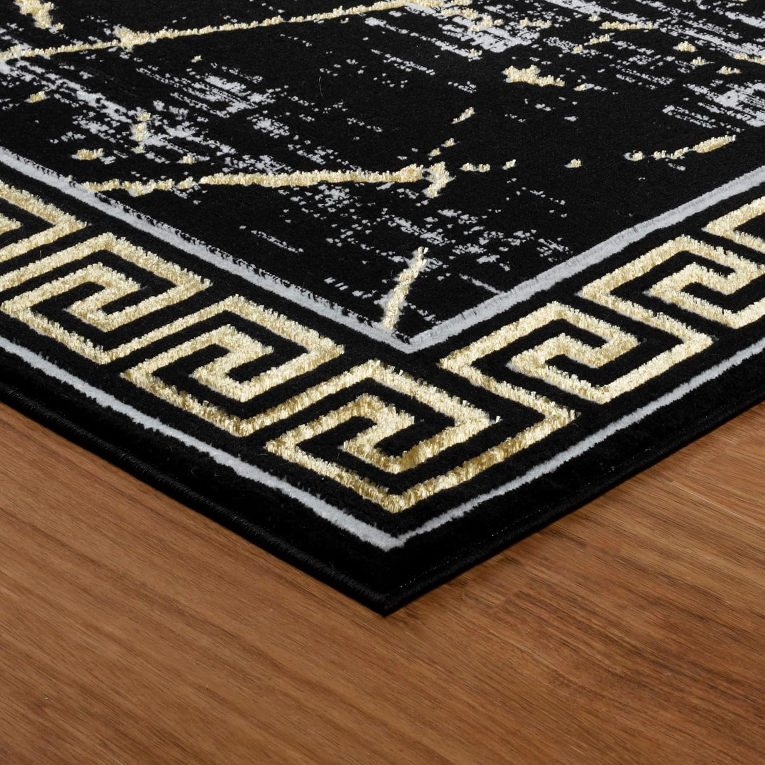 Modern Black and Gold Marble Area Rug 5×7 for Living Room and Bedroom