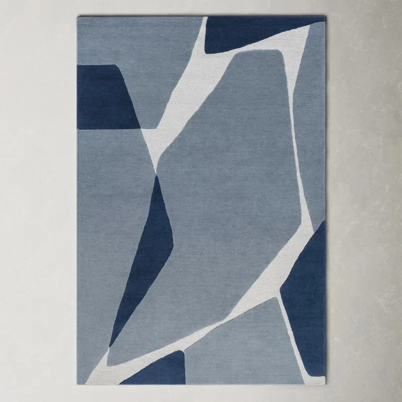 New Modern Handmade Tufted Wool Light Blue/Navy/Light Slate Area Rug & Carpet