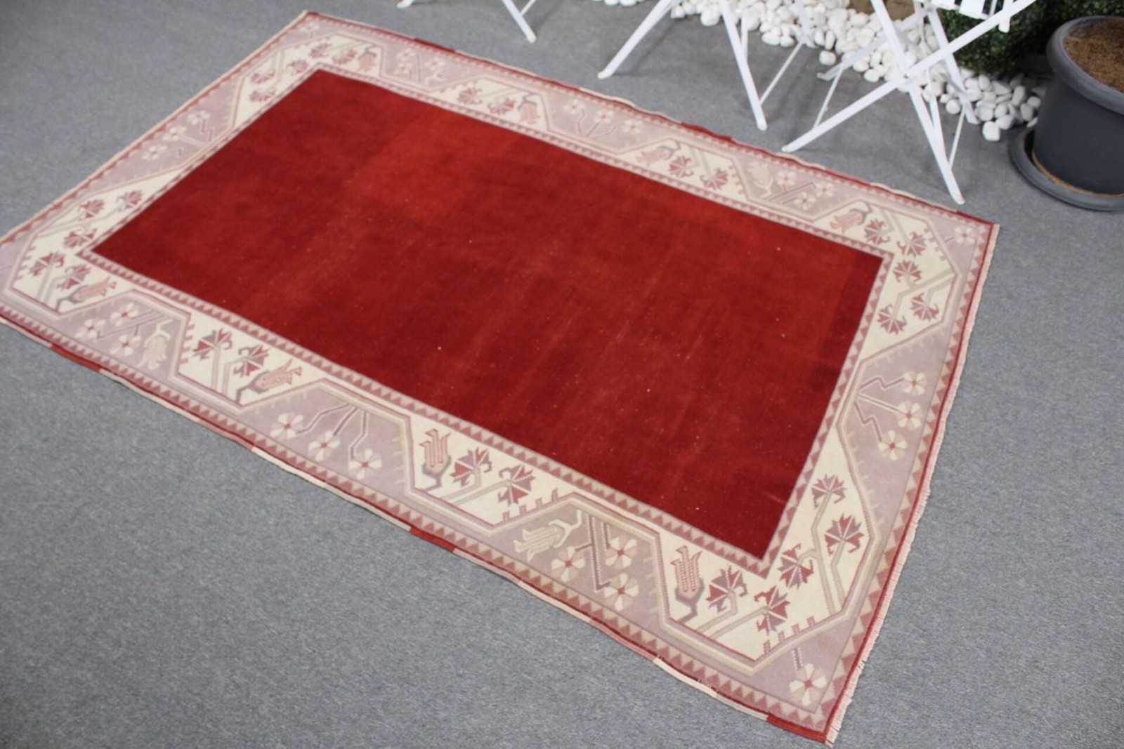 4,2×6,2 ft Vintage Turkish Rug, Area Rug, Red Purple Camouflage Wool Rug
