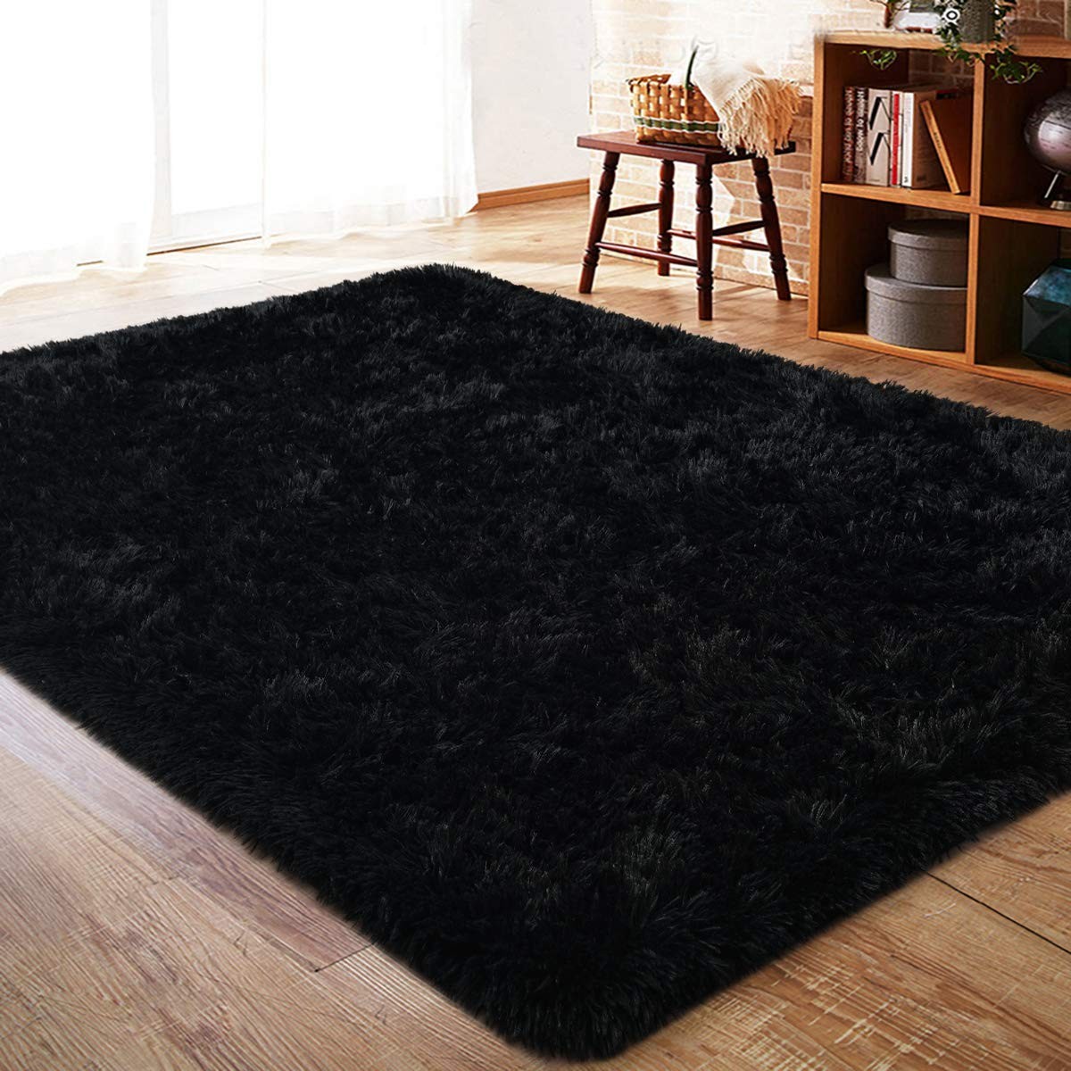 ISEAU Black Rug Super Soft Shaggy 4×6 Feet Rugs 4′ x 6′ (Rectangular),