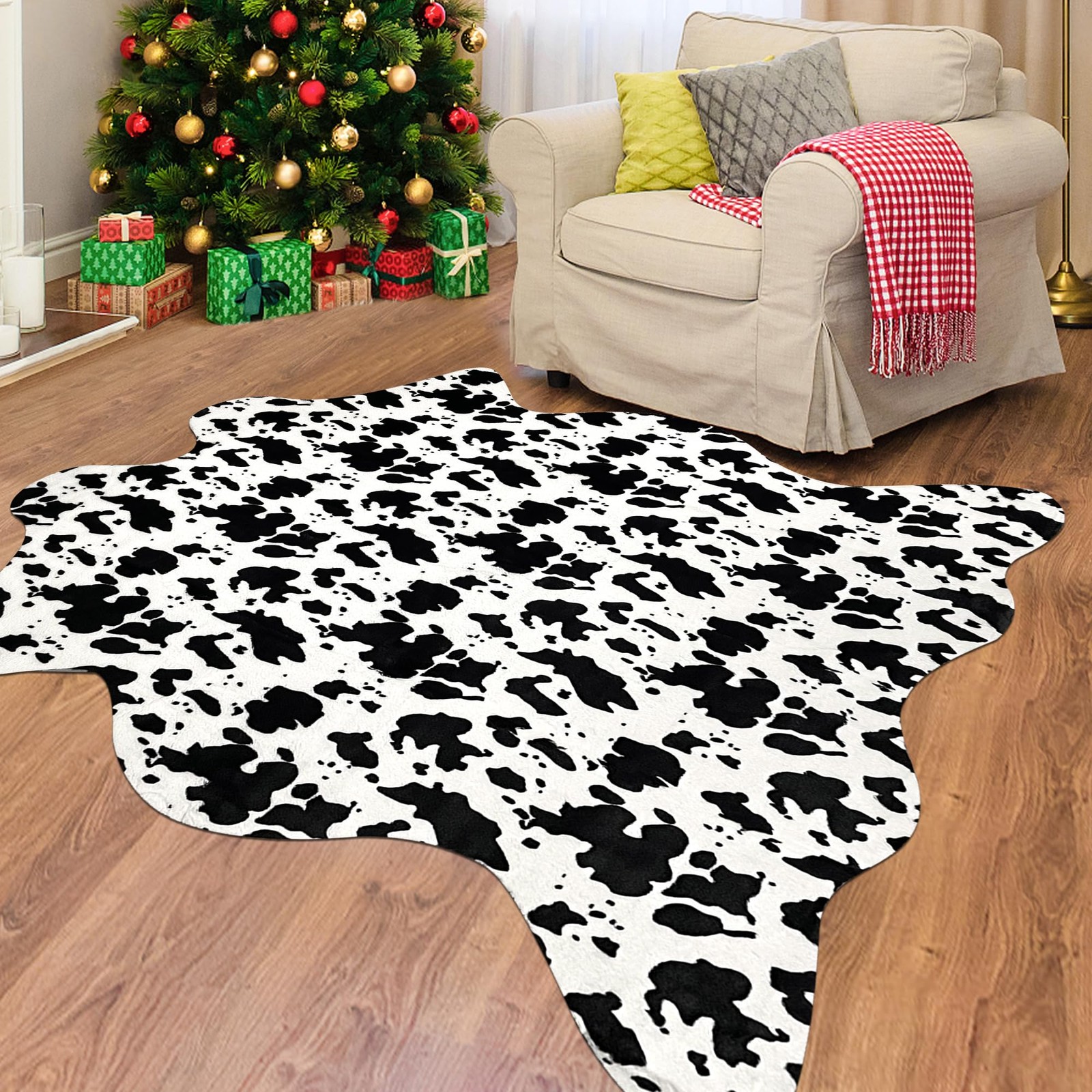Cow Print Rug Large Cowhide Area Faux Animal Print Carpet 4.6×5.2 Ft Mat