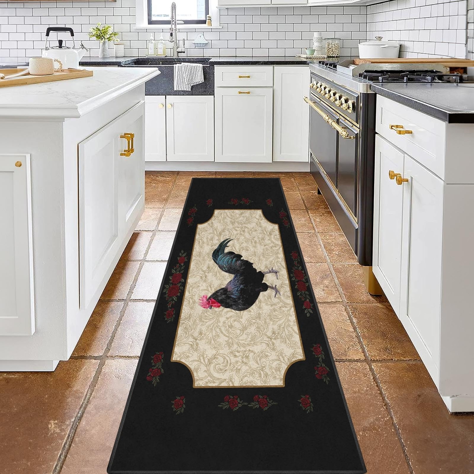 Runner Rug, Washable and Non-Slip 2’x6′ Vintage Rooster Retro Flower Summer H…