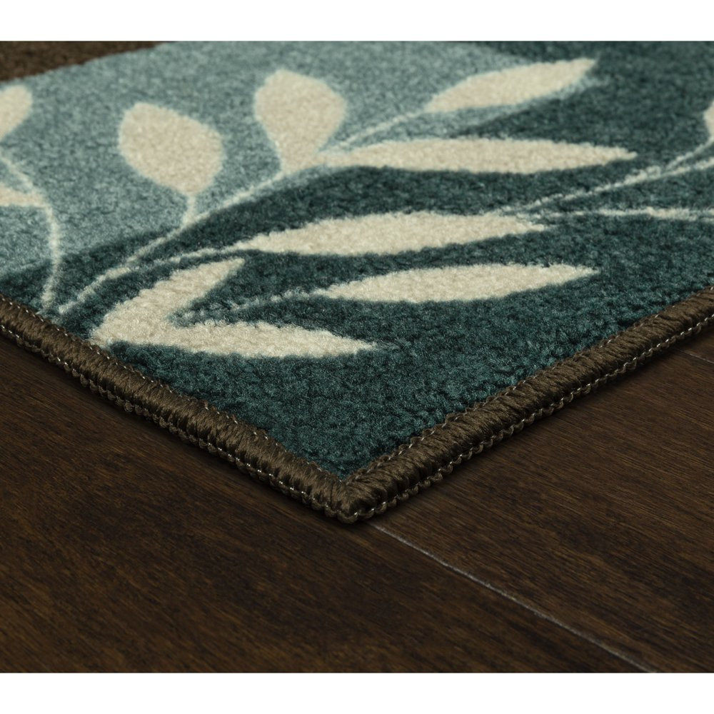 AREA RUGS Traditional Leaf Block Blue Brown Print Multiple Sizes