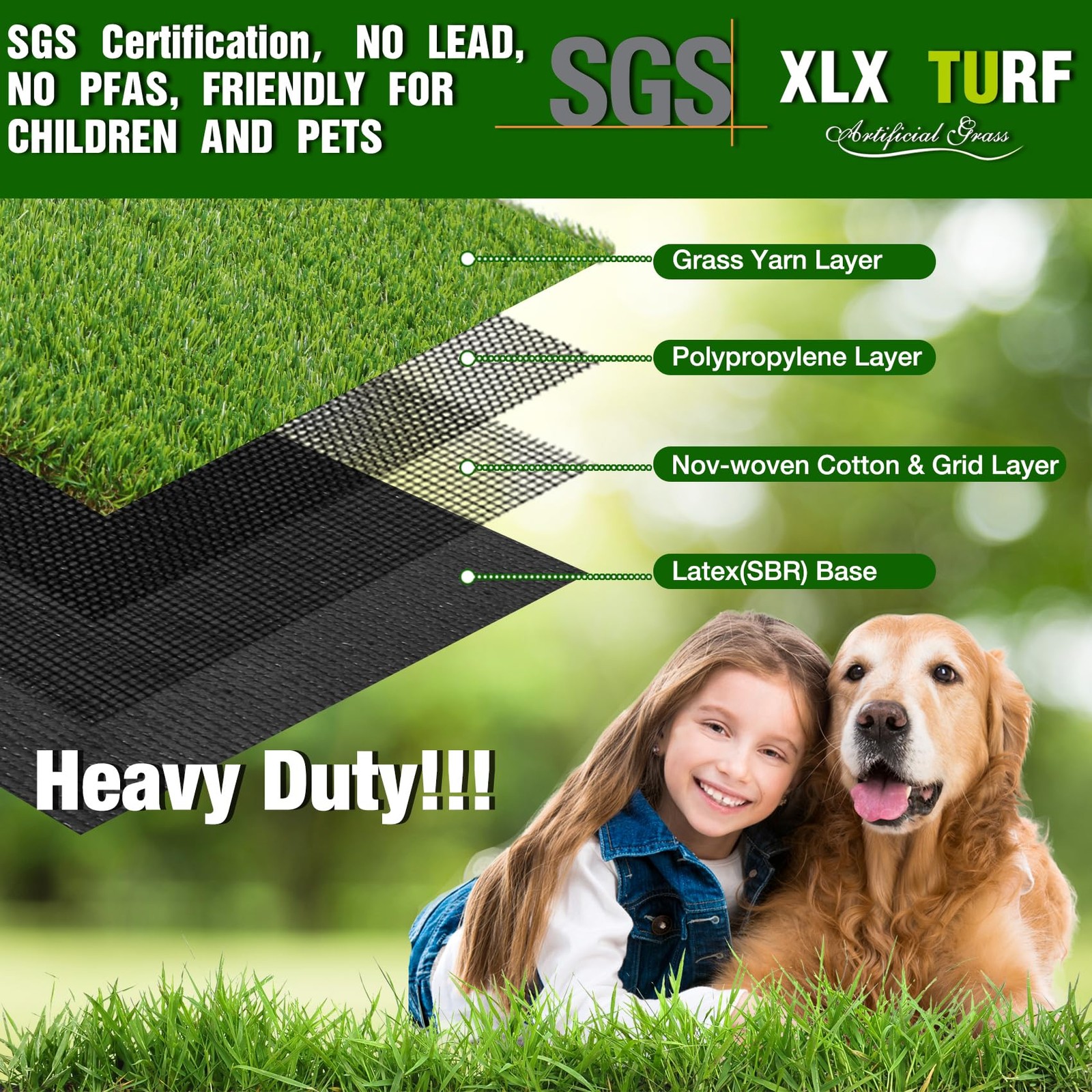 XLX TURF Realistic Artificial Grass Outdoor Rug, 6 FT x 10 FT Fake Grass Carp…