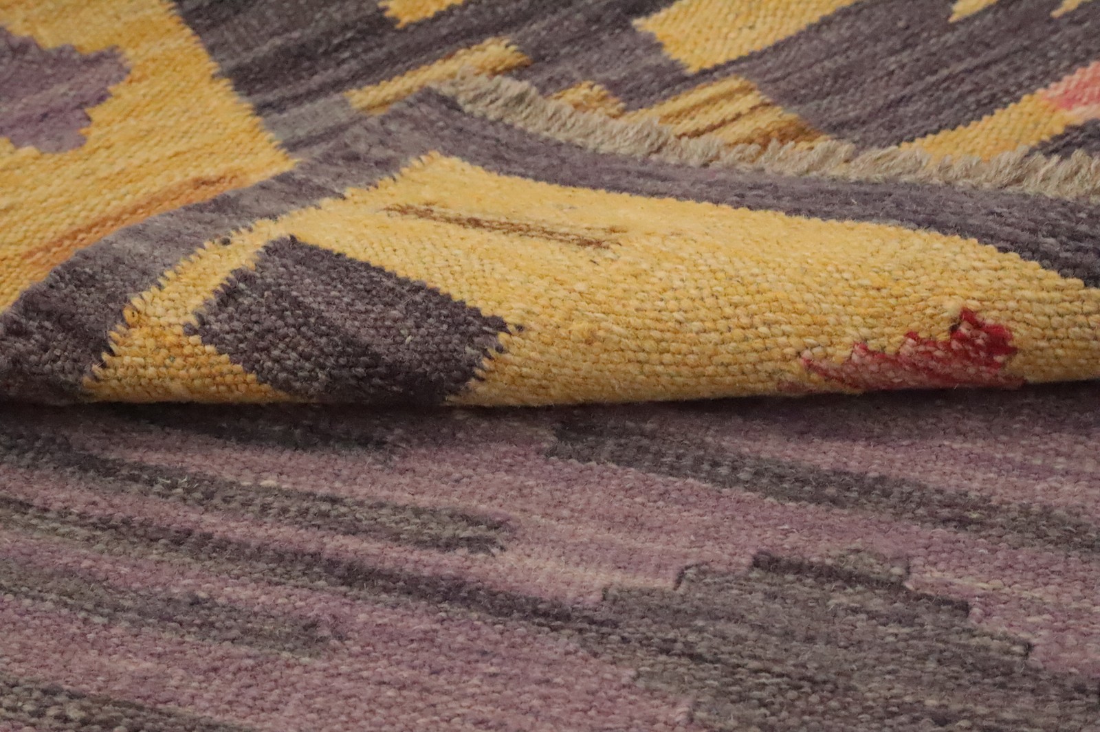 Gold/ Purple Kilim Accent Rug 3×5 Vegetable Dye Geometric Wool Tribal Carpet