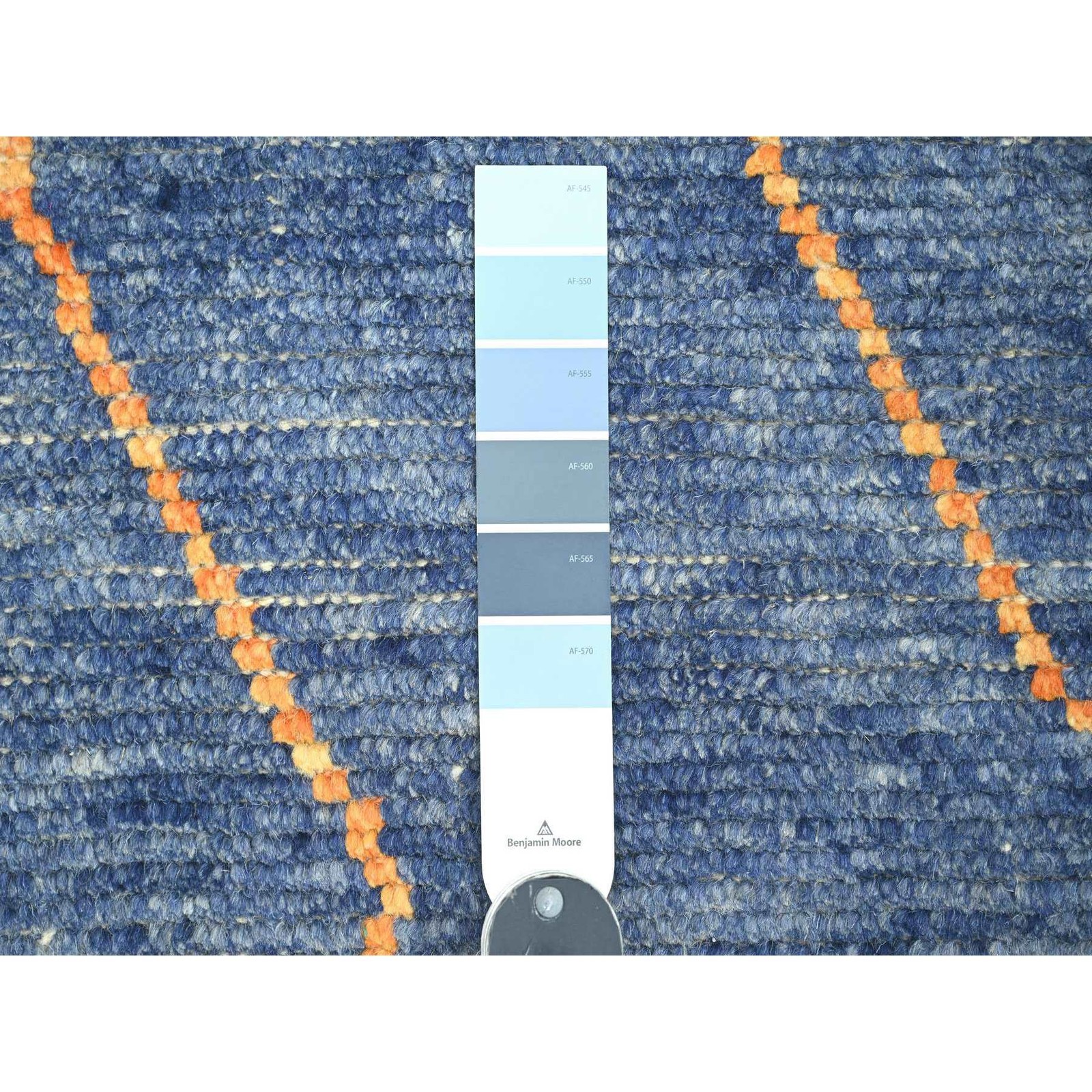 9’x12’5″ Blue Moroccan Weave Arts and Crafts Design Hand Knotted Wool Rug R20418