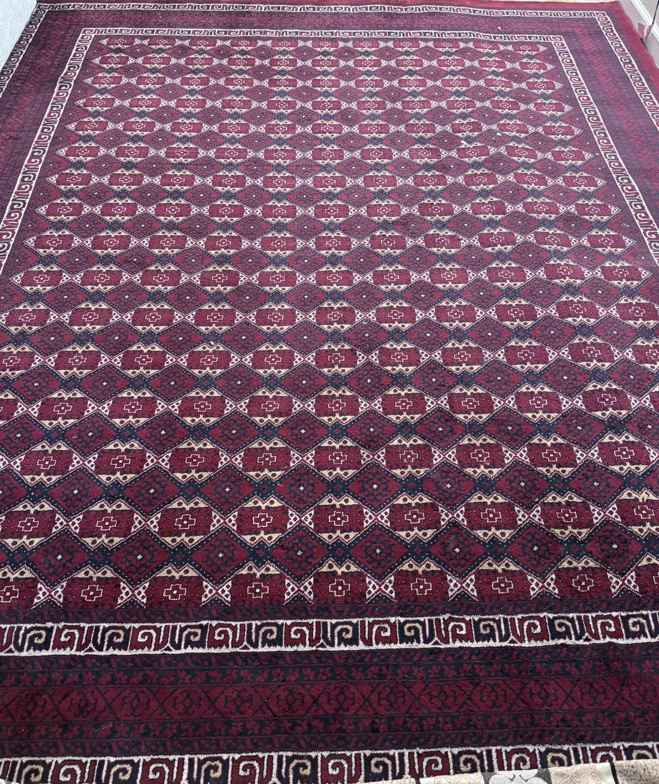 Red Geometric Traditional Rectangle Area Rug, Black White Accents, 45+ in