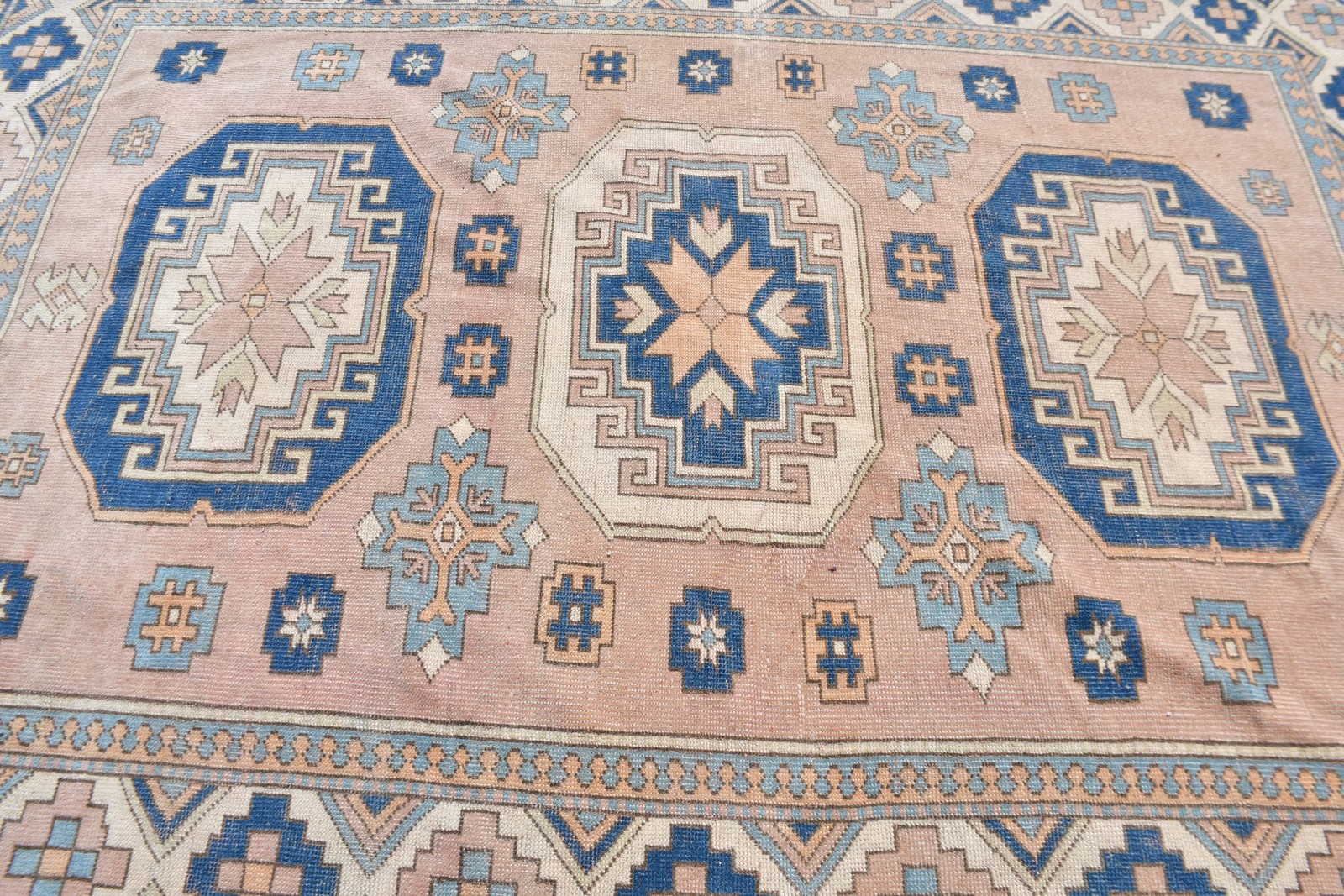 7,1×9,4 ft Rug, Vintage Turkish Rug, Blue Oriental Wool Rug