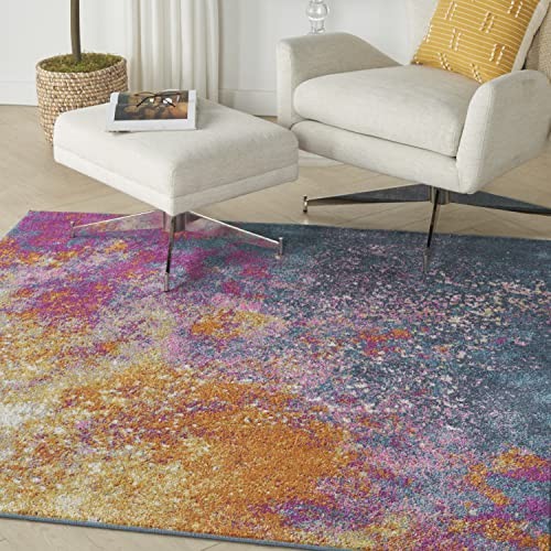 Home Passion Sunburst 5′ x Square Area Rug – Easy Clean, Non Shedding, Bed