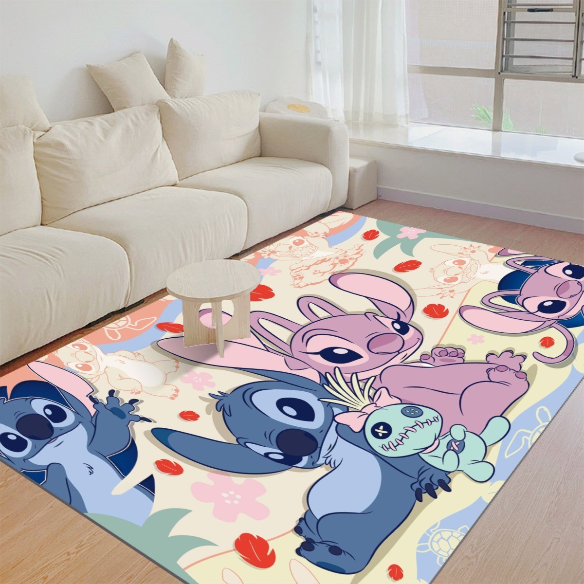 Stitch & Angel Couple Print Foldable Rectangular Floor Mat Rugs Anti-Skid Carpet