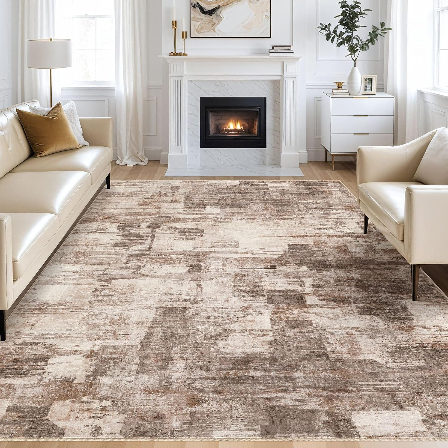9X12 Washable Area Rug – Abstract Soft Non-Slip Modern Low-Pile Carpet for Livin
