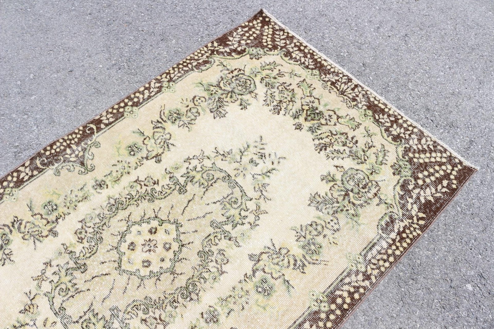 Vintage Turkish Rug, 3,8×6,7 ft Area Rug, Brown Green Southwestern Rug