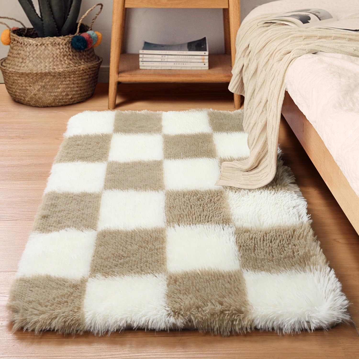 Small Beige and Cream White Area Rugs for Bedroom, 2×3 Fluffy Fuzzy Plush Shaggy
