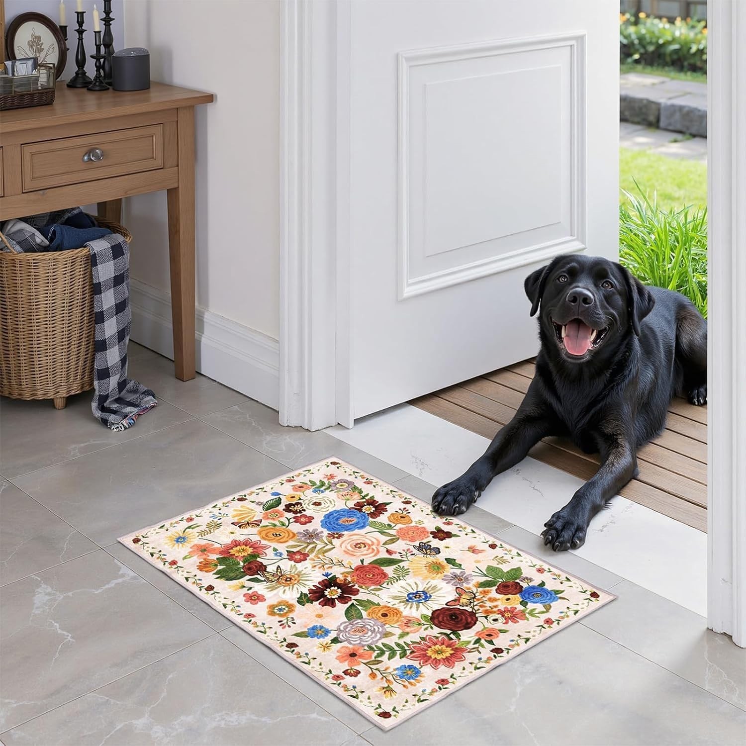 Blush Beige 24×17 Inch Bath Mat – Floral Non-Slip Rug for Elegant Spaces