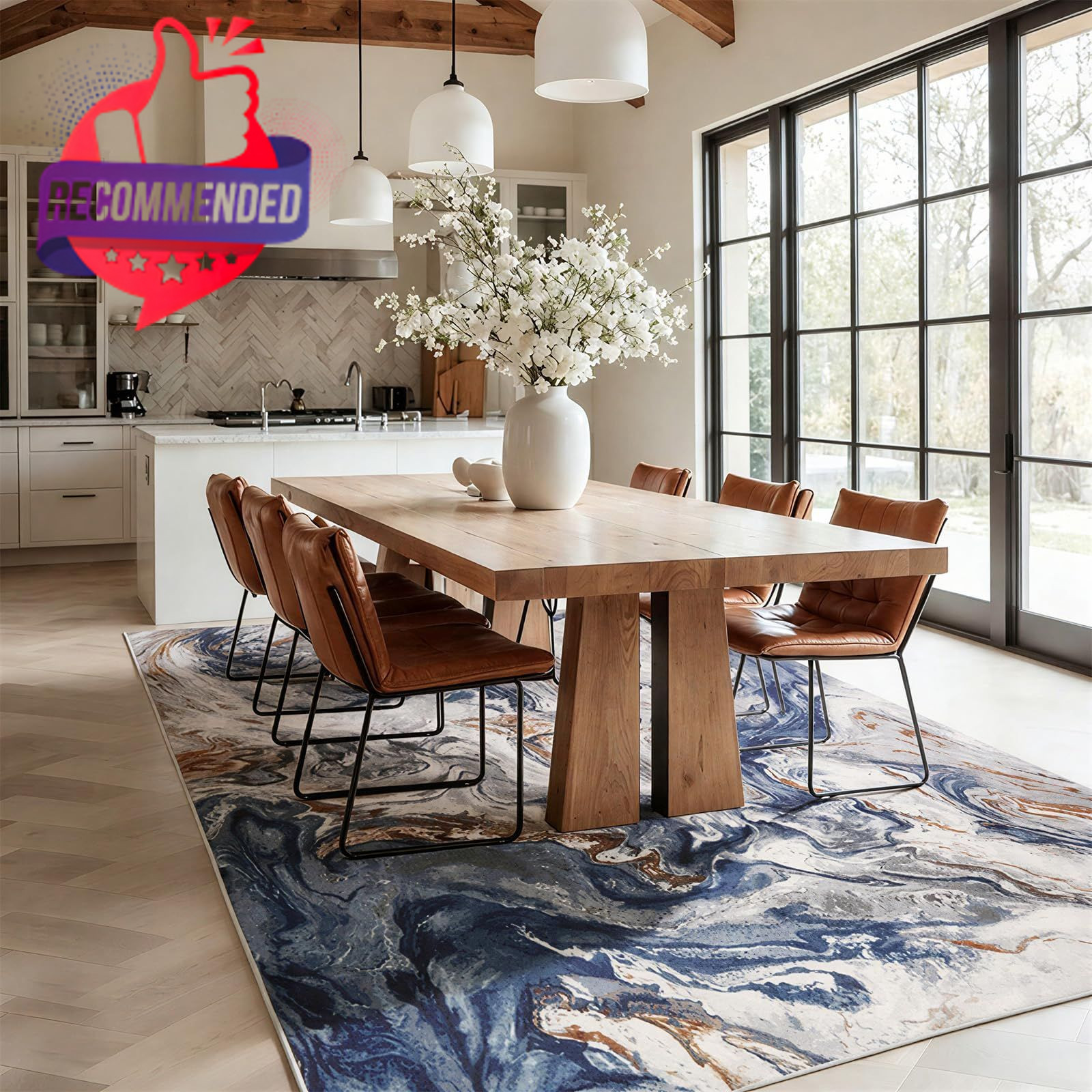 Abstract 5×7 Area Rugs, Blue Washable Rugs For Living Room Playroom | Non Slip