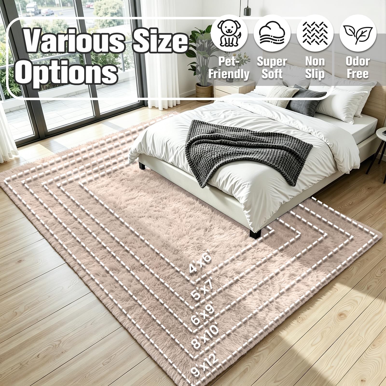 Oriannal 5’x8′ Beige Shag Area Rug