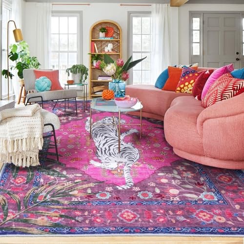 5×7 FT Leopard Rug for Living Room Leopard Vintage Animal Rug 5X7 FT Hot Pink