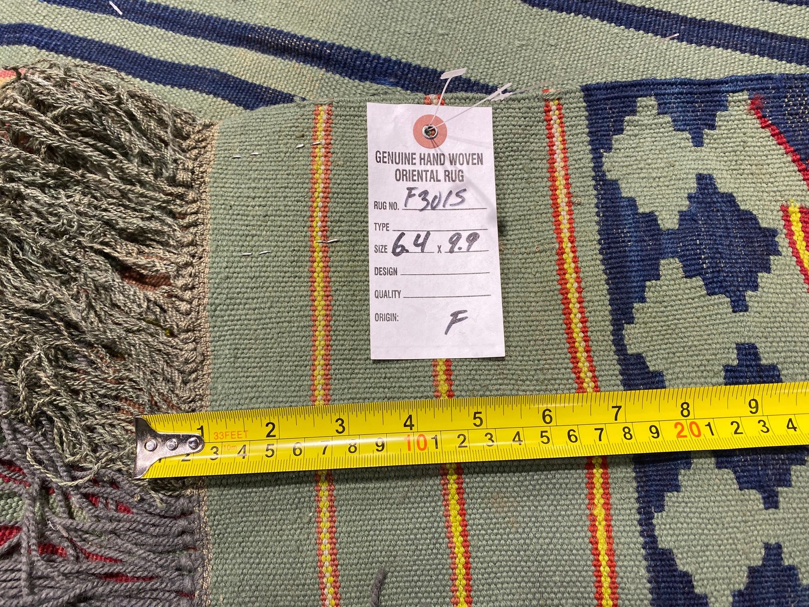 6.4 x 9.9 Green Tribbal Perrsian Flat Weave Wool Kilim Rug #F-3015
