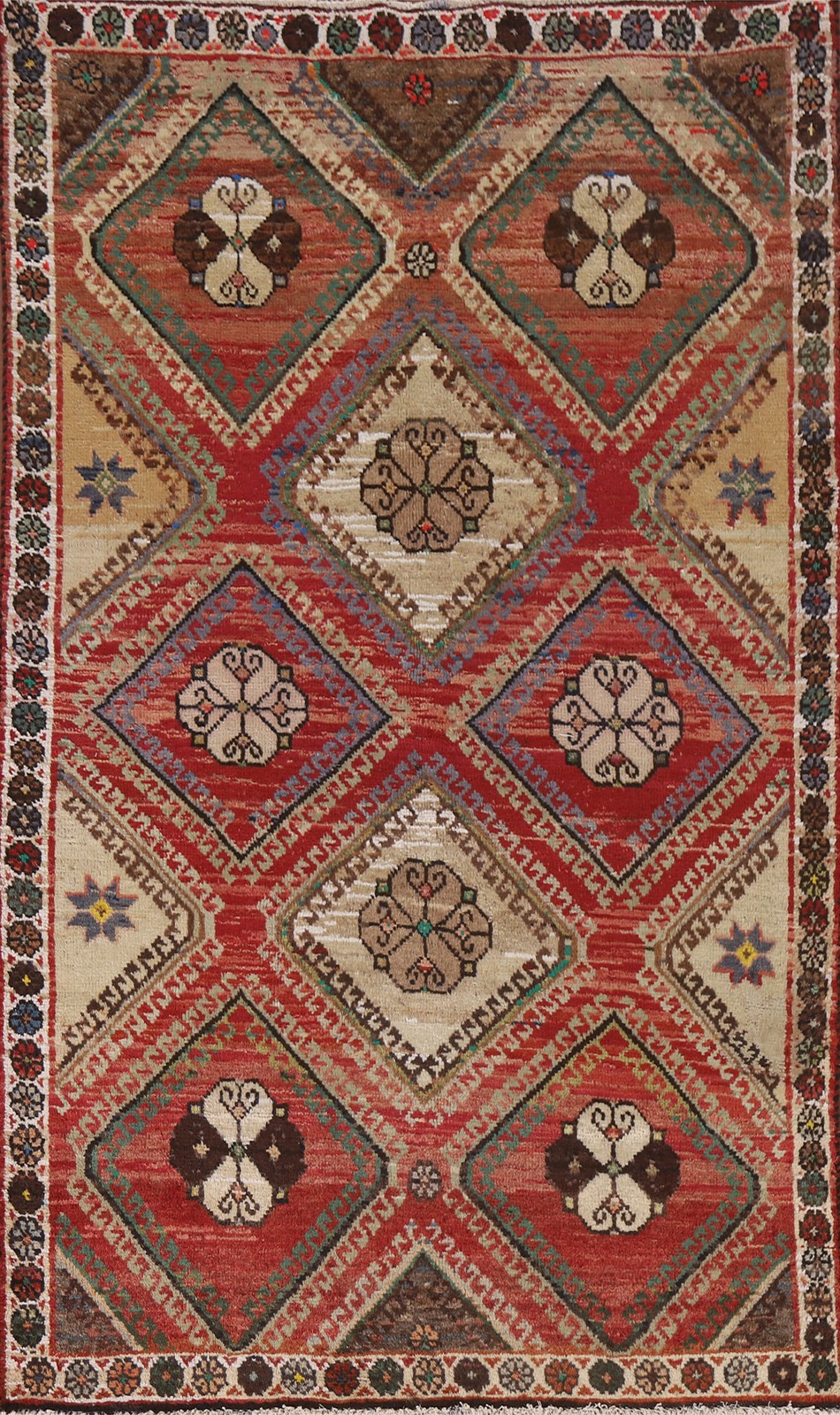 Vintage Geometric Traditional Tribal Rug Wool Hand-made Nomadic Carpet 4×7