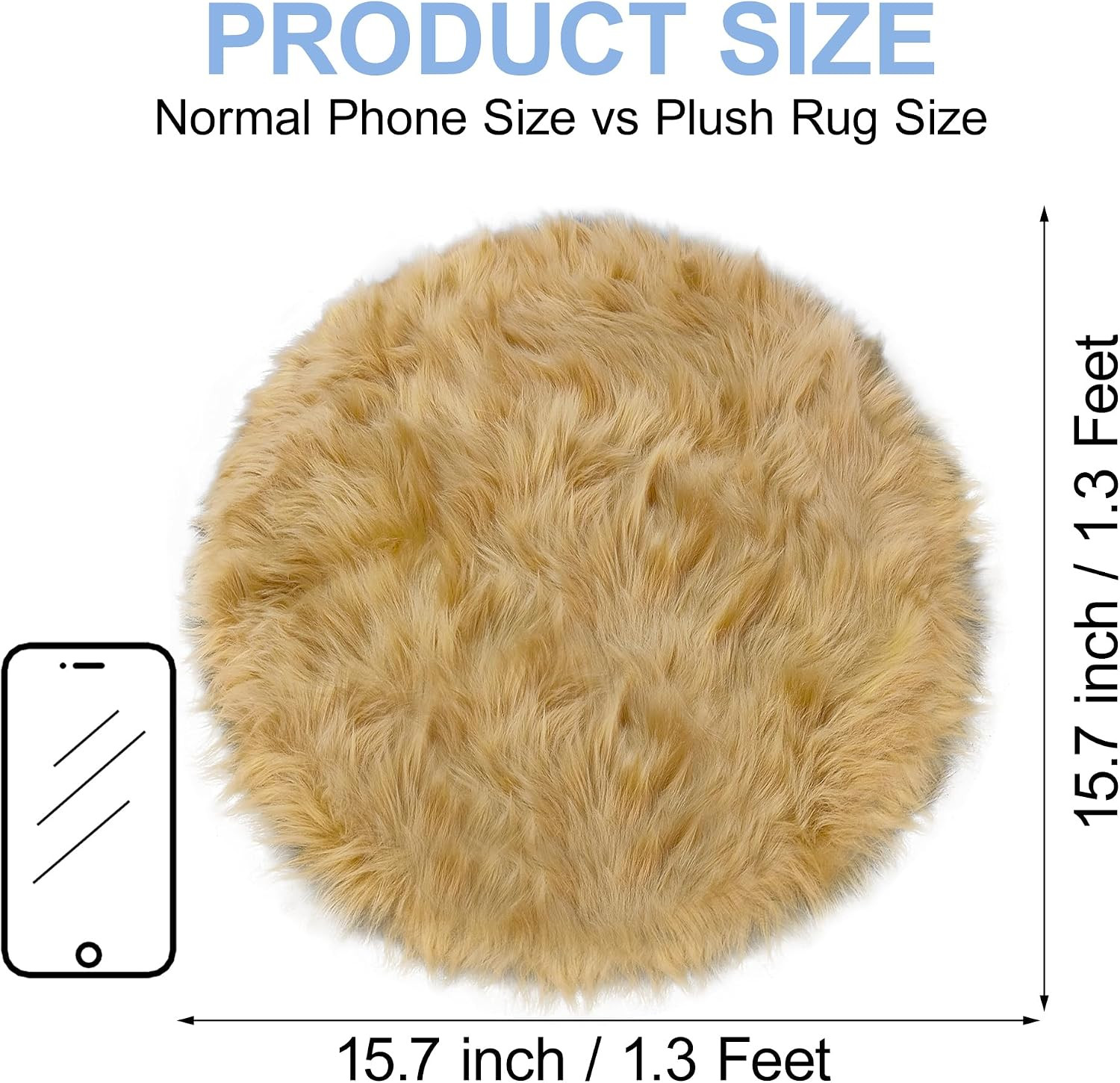 15.7 Inches Mini Khaki round Faux Fur Sheepskin Area Rug, Fluffy Small Circle