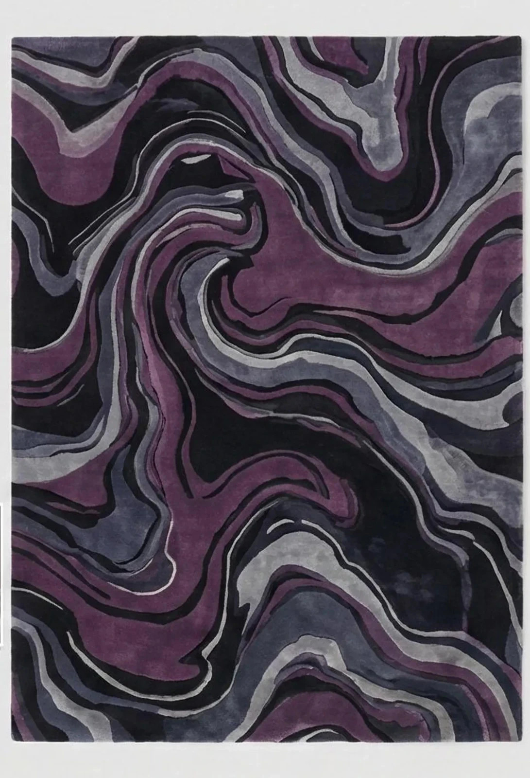 Modern Solid Purple Area Rug | Deep Aubergine Charcoal Organic Swirl Living Room