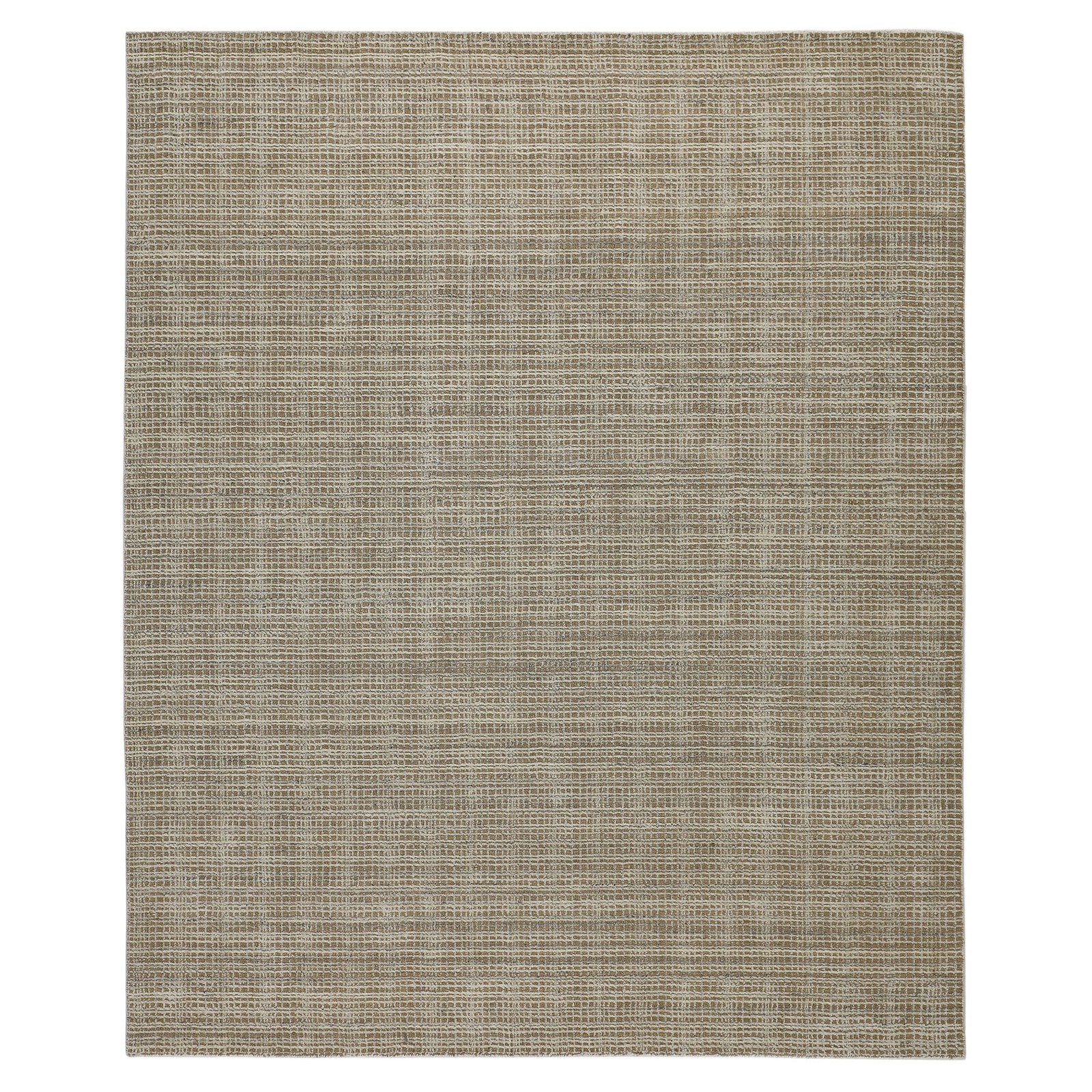 8×10 Hand Loomed Wool & Jute Tan Ivory Textured/ Grid Loop N Cut Pile Area Rug