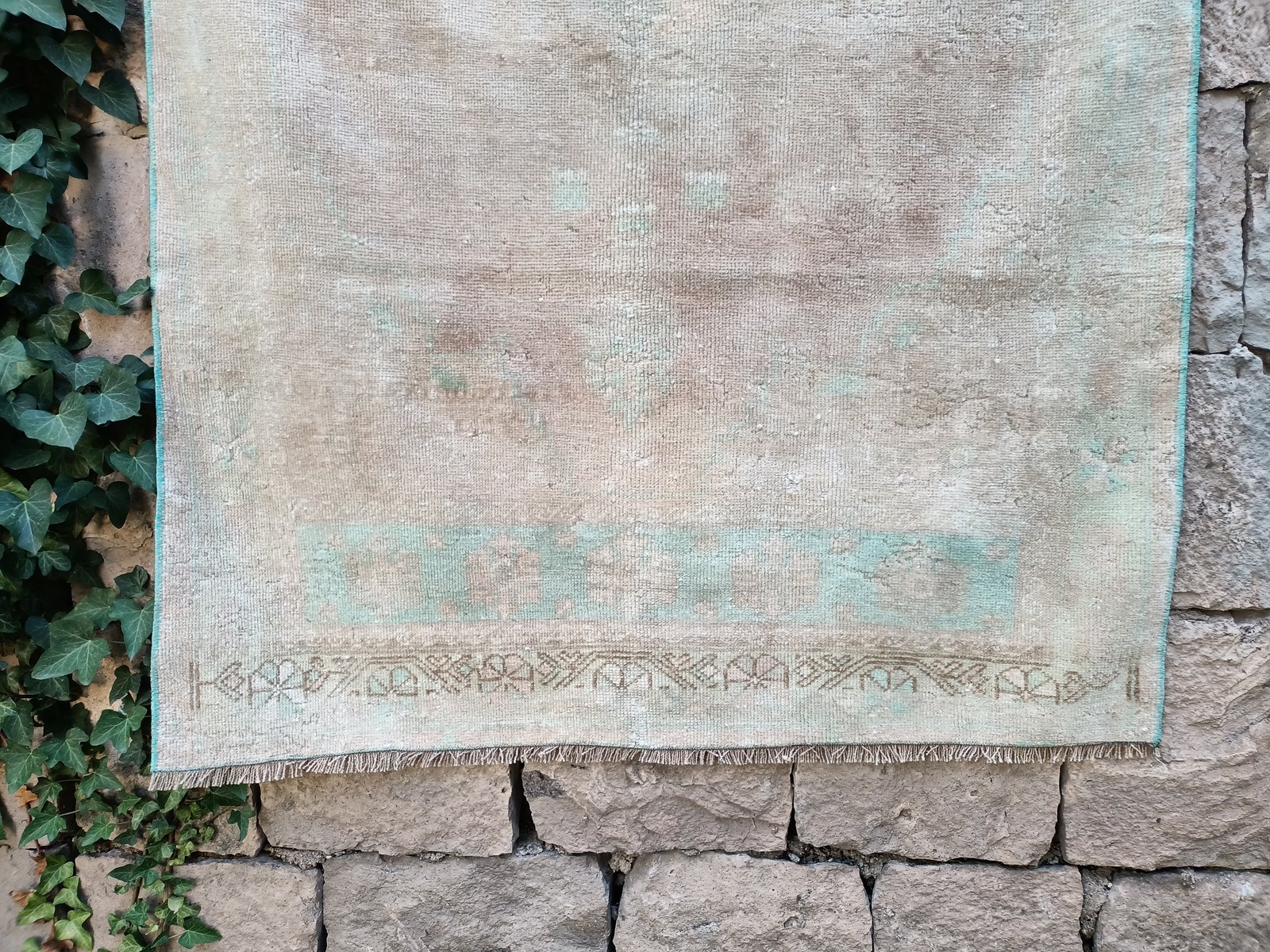 Muted Oushak Rug Vintage Turkish Handknotted Wool Area Rug 3.5×6.8 Feet
