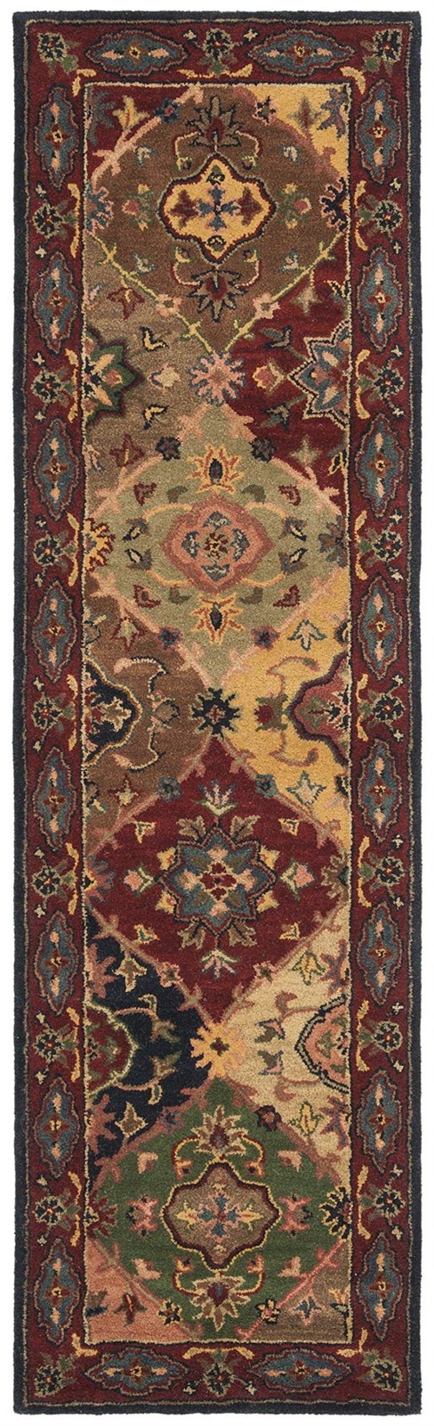 Pemberly Row Red Traditional Wool Rug – Runner 2’3″ x 12′ in Multi-Color