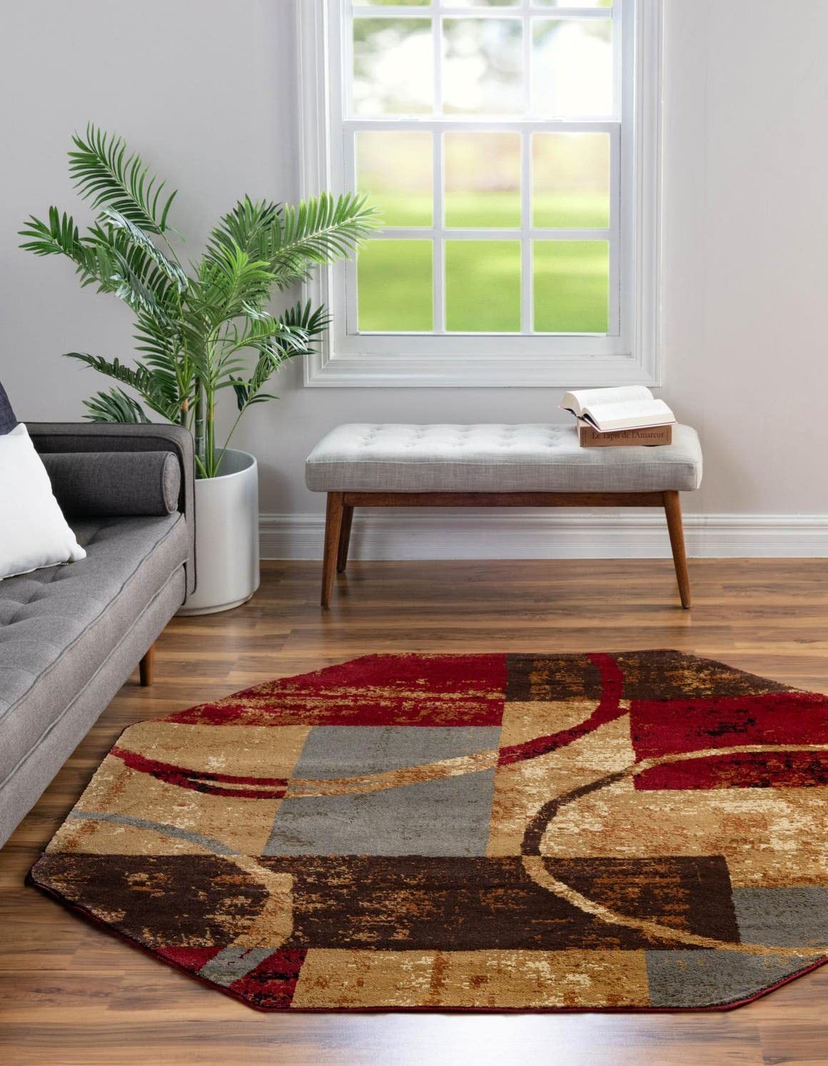 Octagonal Multi Brown Rug Machine Made 6×6 Cozy Modern Design for Kitchen