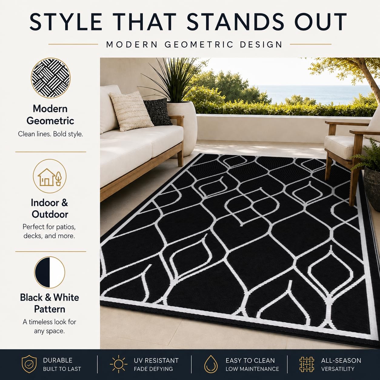 6 SIZES, Reversible Outdoor Rug, Waterproof Foldable Plastic Patio Camping Mat