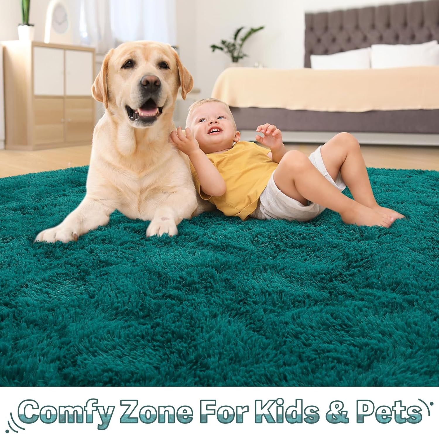 Teal Green Fluffy Rugs for Living Room Bedroom 4X6, Soft Plush Fuzzy