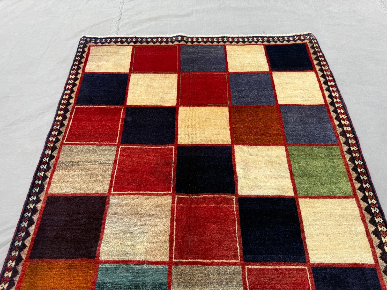 3×6 Afghan Gabbeh Patchwork Rug Handmade Wool Colorful Geometric Checkered