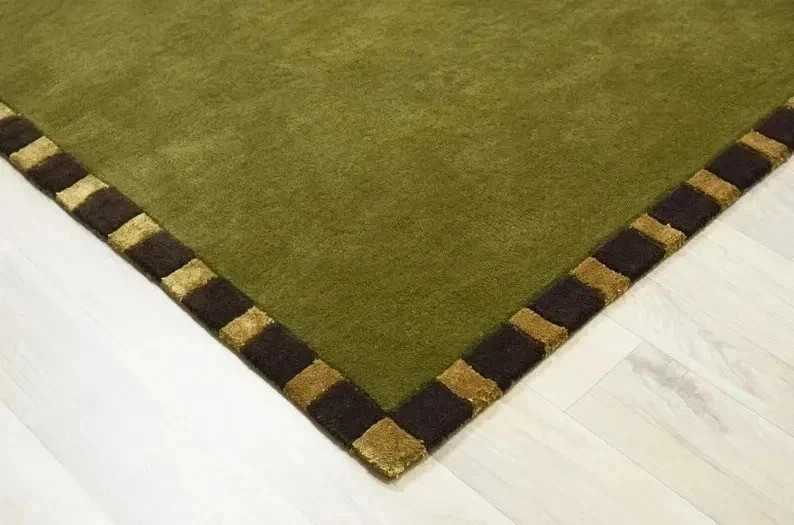 8×10 ft Hand-Tufted Wool Rug Olive Green Handmade Area Rug Modern Living Room