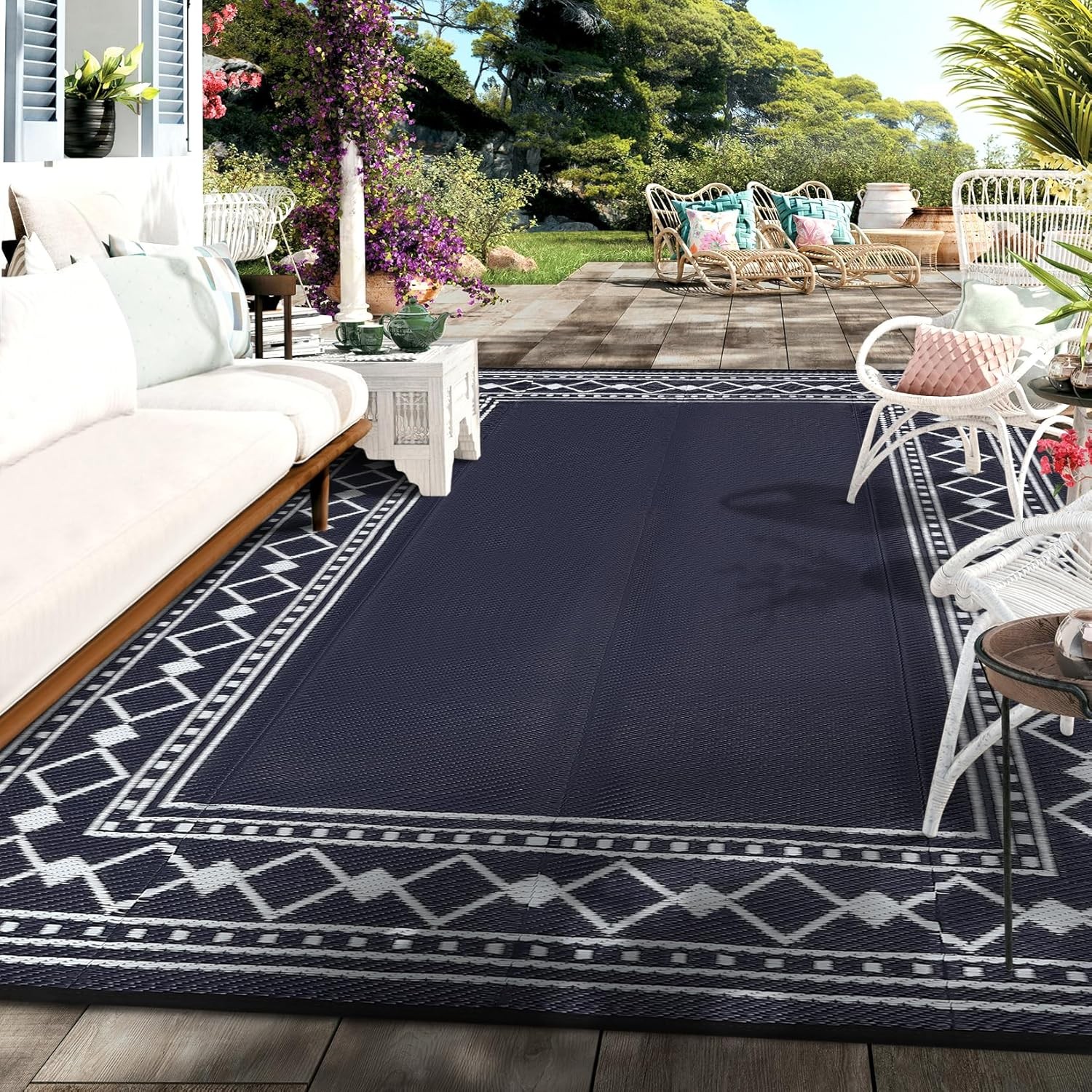 Outdoor Rug Plastic Straw Reversible Carpet Mat for Patio Camping Backyard Deck